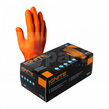 ST1244 Gloves, Ignite Orange Nitrile 7mm (Box 100), Large, Powder Free <!DOCTYPE html>
<html>
<head>
<title>Super Grip Nitrile Gloves - Product Description</title>
</head>
<body>
<h1>Super Grip Nitrile Gloves - Large, Powder Free (Box of 100)</h1>
<p>Experience the perfect blend of protection and dexterity with our Super Grip Nitrile Gloves. These high-quality, large-sized gloves are designed to offer superior grip and comfort for various applications. Ideal for those who require dependable hand protection without compromising on tactile sensitivity. Each box contains 100 powder-free gloves, ensuring you are fully stocked for continual use.</p>

<ul>
<li><strong>Material:</strong> Durable nitrile construction</li>
<li><strong>Size:</strong> Large, suitable for most hands</li>
<li><strong>Grip:</strong> Enhanced super grip texture for better handling</li>
<li><strong>Powder-Free:</strong> Minimizes the risk of contamination and allergic reactions</li>
<li><strong>Ambidextrous:</strong> Fits both left and right hands for quick donning</li>
<li><strong>Quantity:</strong> 100 gloves per box to last longer</li>
<li><strong>Latex-Free:</strong> Safe for individuals with latex allergies</li>
<li><strong>Resilience:</strong> Excellent puncture resistance and chemical protection</li>
<li><strong>Touch-Sensitive:</strong> Maintains tactile sensitivity for delicate tasks</li>
<li><strong>Application:</strong> Ideal for medical, automotive, food service, and other industries</li>
<li><strong>Color:</strong> Professional blue hue for a clean look</li>
</ul>
</body>
</html> gloves, nitrile, super grip, large, powder free