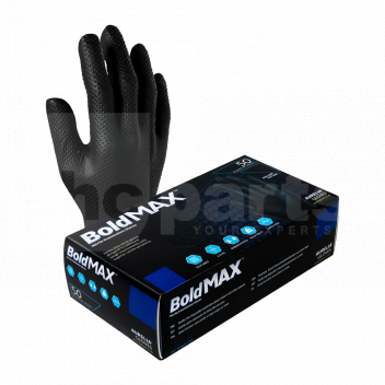 ST1238 Gloves, Bold MAX Black Nitrile 6mm (Box 50), XX-Large, Powder Free <!DOCTYPE html>
<html lang=\"en\">
<head>
<meta charset=\"UTF-8\">
<meta name=\"viewport\" content=\"width=device-width, initial-scale=1.0\">
<title>Bold MAX Black Nitrile Gloves - XXL</title>
</head>
<body>
<div class=\"product-description\">
<h1>Bold MAX Black Nitrile Gloves, XX-Large - Box of 50</h1>
<ul>
<li><strong>Size:</strong> XX-Large for superior fit on larger hands</li>
<li><strong>Material:</strong> High-quality nitrile for durability and puncture resistance</li>
<li><strong>Thickness:</strong> Robust 6mm thickness offering enhanced protection</li>
<li><strong>Color:</strong> Sleek black finish for professional and practical usage</li>
<li><strong>Quantity:</strong> Box contains 50 gloves, ensuring long-term supply</li>
<li><strong>Powder-Free:</strong> Minimizes the risk of contamination and allergic reactions</li>
<li><strong>Textured Fingertips:</strong> Provides better grip even in wet conditions</li>
<li><strong>Latex-Free:</strong> Safe for individuals with latex allergies</li>
<li><strong>Disposable:</strong> Designed for single use to maintain hygiene</li>
<li><strong>Ambidextrous:</strong> Fits both left and right hands for convenience</li>
<li><strong>Versatile Use:</strong> Ideal for medical, automotive, or cleaning purposes</li>
</ul>
</div>
</body>
</html> Gloves, Bold MAX Black Nitrile, 6mm, XX-Large, Powder Free